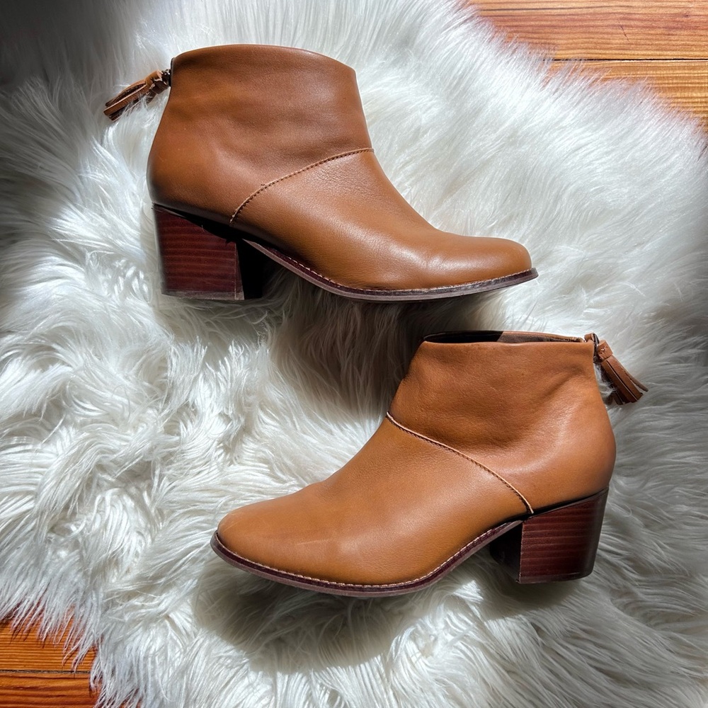 TOMS Tan Leather Ankle Boots